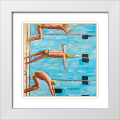 SWIMMERS White Modern Wood Framed Art Print with Double Matting by Atelier B Art Studio