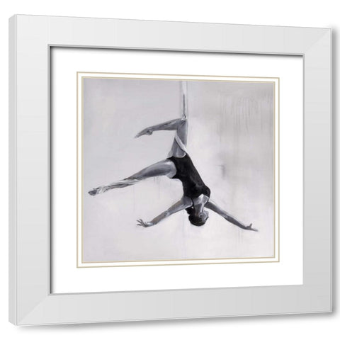 Woman Dancer on Aerial Silks White Modern Wood Framed Art Print with Double Matting by Atelier B Art Studio