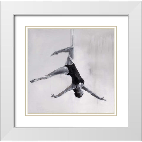 Woman Dancer on Aerial Silks White Modern Wood Framed Art Print with Double Matting by Atelier B Art Studio