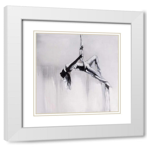 Woman Dancer on Aerial Contortion White Modern Wood Framed Art Print with Double Matting by Atelier B Art Studio