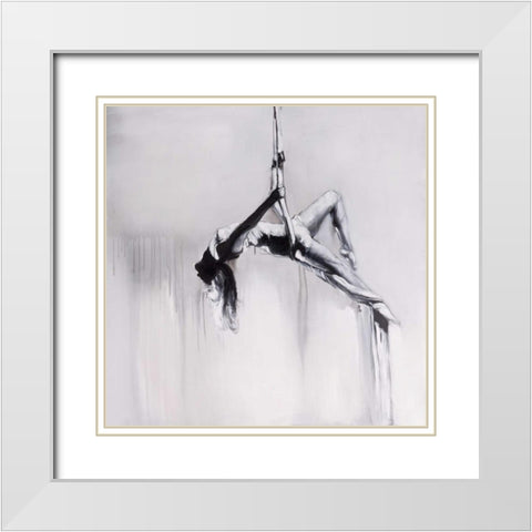 Woman Dancer on Aerial Contortion White Modern Wood Framed Art Print with Double Matting by Atelier B Art Studio