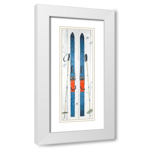 Vintage Blue Ski White Modern Wood Framed Art Print with Double Matting by Atelier B Art Studio