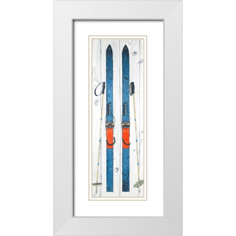 Vintage Blue Ski White Modern Wood Framed Art Print with Double Matting by Atelier B Art Studio