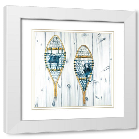 Set of Vintage Wood Snowshoes White Modern Wood Framed Art Print with Double Matting by Atelier B Art Studio