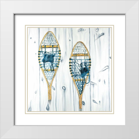 Set of Vintage Wood Snowshoes White Modern Wood Framed Art Print with Double Matting by Atelier B Art Studio