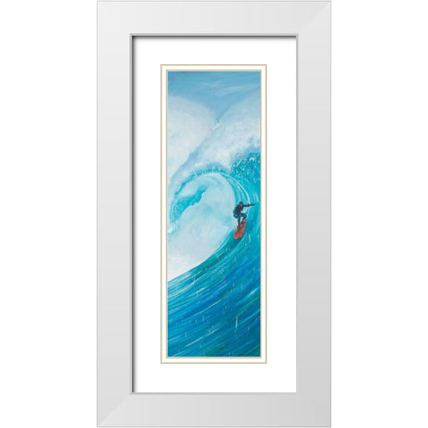 SURFER ON A BIG WAVE White Modern Wood Framed Art Print with Double Matting by Atelier B Art Studio