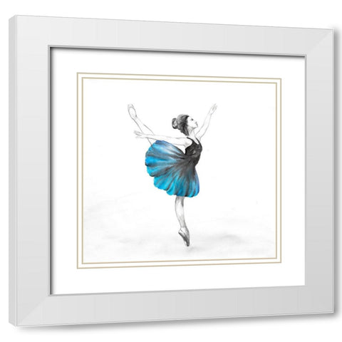 Small Blue Ballerina White Modern Wood Framed Art Print with Double Matting by Atelier B Art Studio