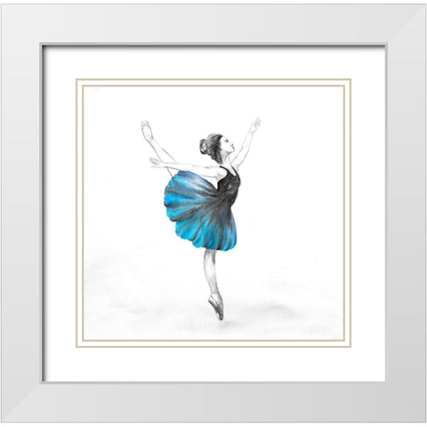 Small Blue Ballerina White Modern Wood Framed Art Print with Double Matting by Atelier B Art Studio