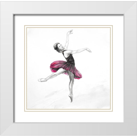 Small Pink Ballerina White Modern Wood Framed Art Print with Double Matting by Atelier B Art Studio