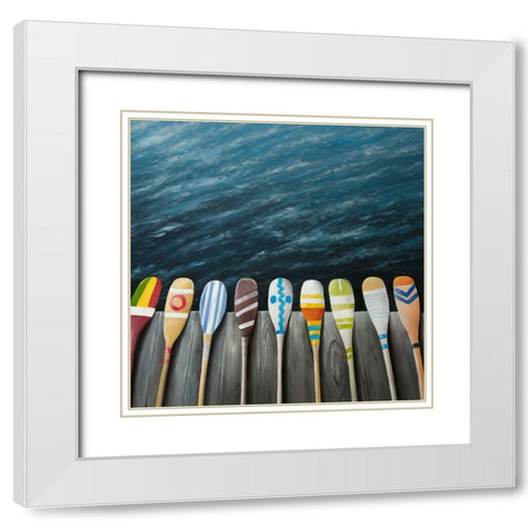 COLORFUL PADDLES ON THE DOCK White Modern Wood Framed Art Print with Double Matting by Atelier B Art Studio