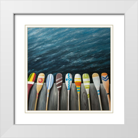 COLORFUL PADDLES ON THE DOCK White Modern Wood Framed Art Print with Double Matting by Atelier B Art Studio