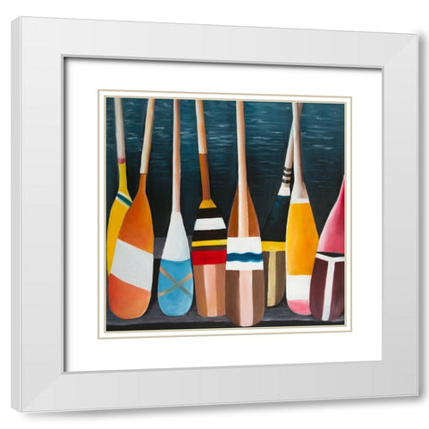 COLORFUL PADDLES White Modern Wood Framed Art Print with Double Matting by Atelier B Art Studio