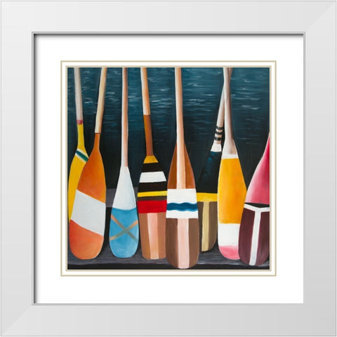 COLORFUL PADDLES White Modern Wood Framed Art Print with Double Matting by Atelier B Art Studio
