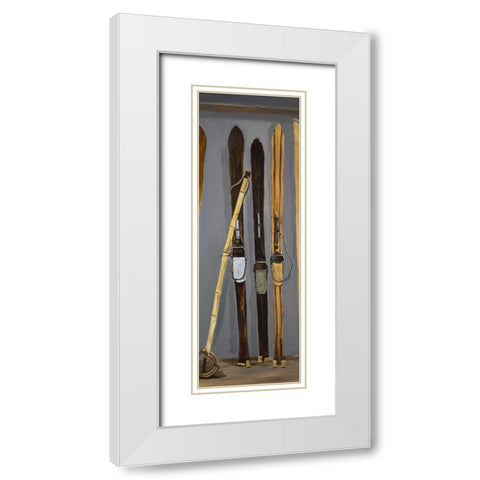 SKI POLES AND VINTAGE SKIS White Modern Wood Framed Art Print with Double Matting by Atelier B Art Studio