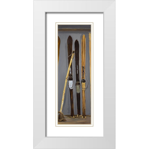 SKI POLES AND VINTAGE SKIS White Modern Wood Framed Art Print with Double Matting by Atelier B Art Studio