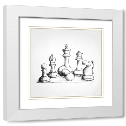 CHESS GAME PIECES White Modern Wood Framed Art Print with Double Matting by Atelier B Art Studio