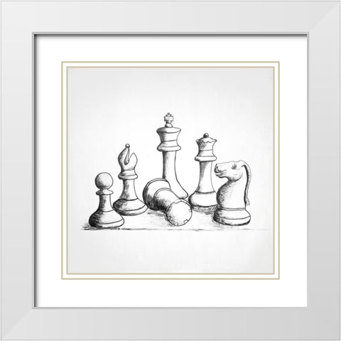 CHESS GAME PIECES White Modern Wood Framed Art Print with Double Matting by Atelier B Art Studio