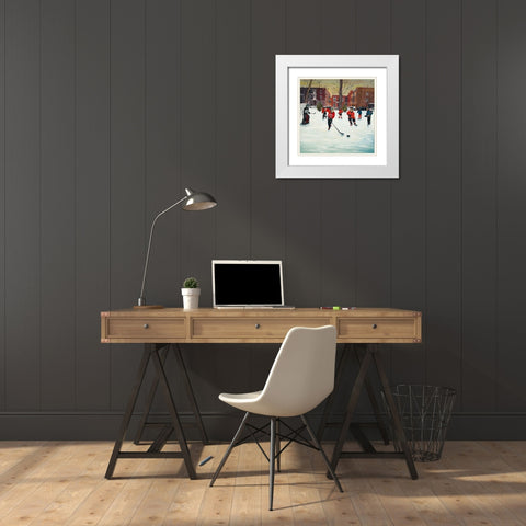 YOUNG HOCKEY PLAYERS White Modern Wood Framed Art Print with Double Matting by Atelier B Art Studio