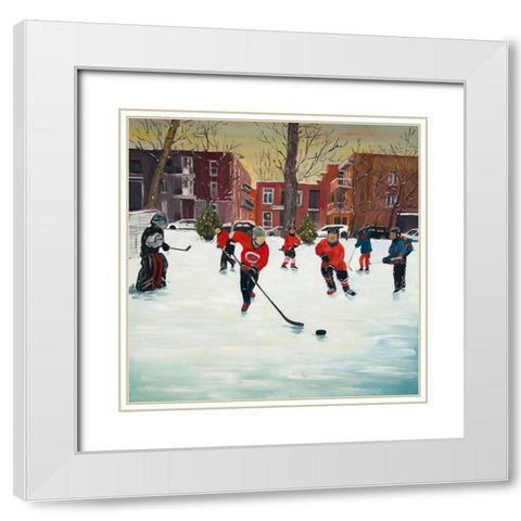 YOUNG HOCKEY PLAYERS White Modern Wood Framed Art Print with Double Matting by Atelier B Art Studio