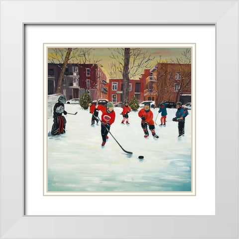 YOUNG HOCKEY PLAYERS White Modern Wood Framed Art Print with Double Matting by Atelier B Art Studio