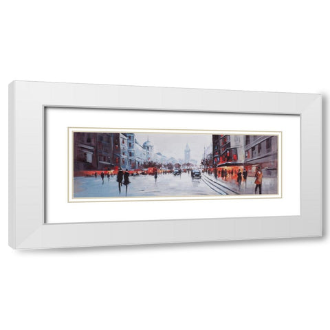 STREET SCENE WITH CARS White Modern Wood Framed Art Print with Double Matting by Atelier B Art Studio