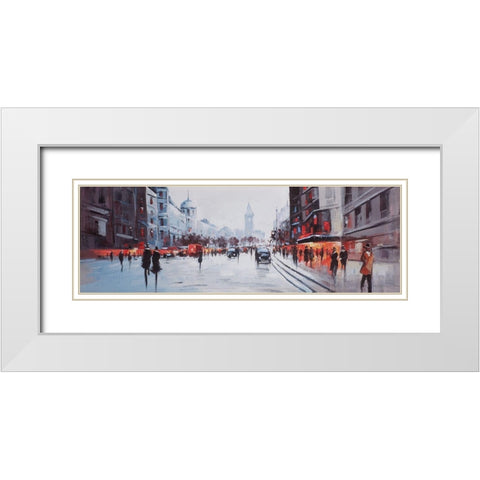 STREET SCENE WITH CARS White Modern Wood Framed Art Print with Double Matting by Atelier B Art Studio