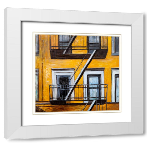 Building Old Fire Escape White Modern Wood Framed Art Print with Double Matting by Atelier B Art Studio