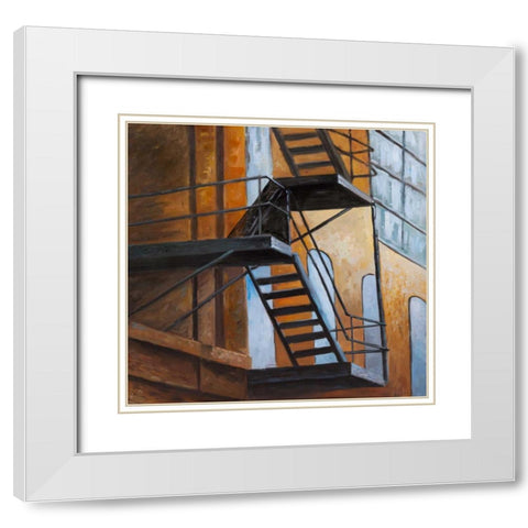 Apartment Building Escape in NYC White Modern Wood Framed Art Print with Double Matting by Atelier B Art Studio