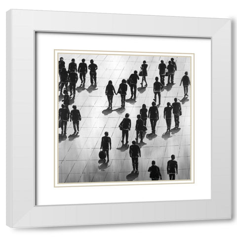 SILHOUETTES OF PEOPLE ON THE STREET White Modern Wood Framed Art Print with Double Matting by Atelier B Art Studio