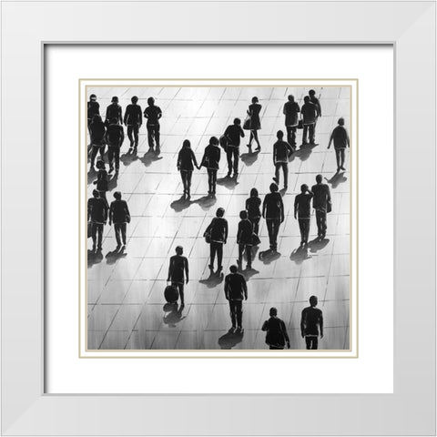 SILHOUETTES OF PEOPLE ON THE STREET White Modern Wood Framed Art Print with Double Matting by Atelier B Art Studio
