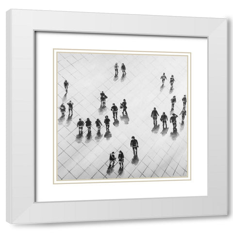 Overhead View of People on the Street White Modern Wood Framed Art Print with Double Matting by Atelier B Art Studio