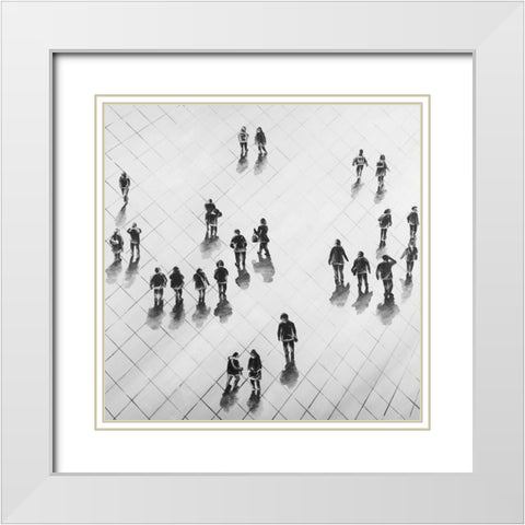 Overhead View of People on the Street White Modern Wood Framed Art Print with Double Matting by Atelier B Art Studio