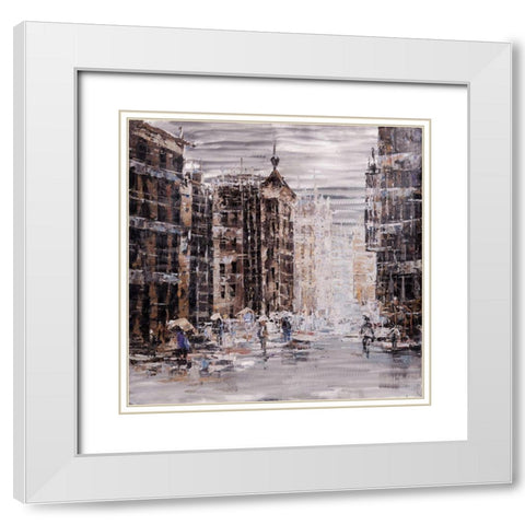 INDUSTRIAL ABSTRACT CITY White Modern Wood Framed Art Print with Double Matting by Atelier B Art Studio