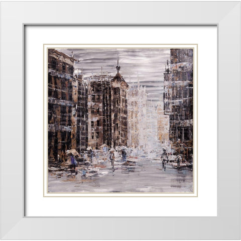 INDUSTRIAL ABSTRACT CITY White Modern Wood Framed Art Print with Double Matting by Atelier B Art Studio