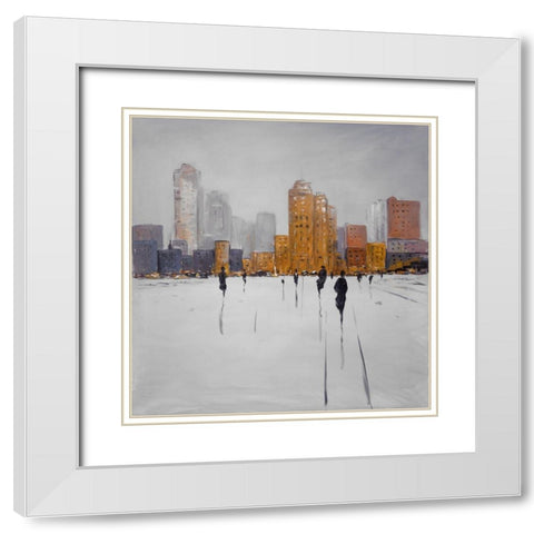 CITY ON THE HORIZON White Modern Wood Framed Art Print with Double Matting by Atelier B Art Studio