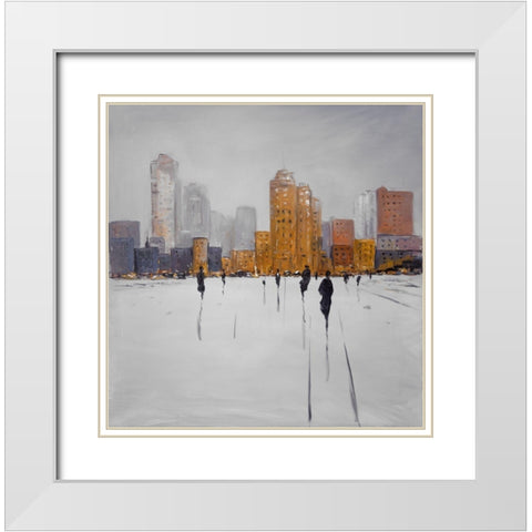 CITY ON THE HORIZON White Modern Wood Framed Art Print with Double Matting by Atelier B Art Studio