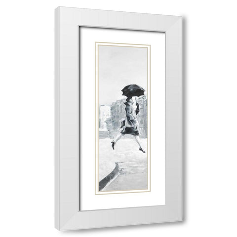 Woman in the Rain White Modern Wood Framed Art Print with Double Matting by Atelier B Art Studio