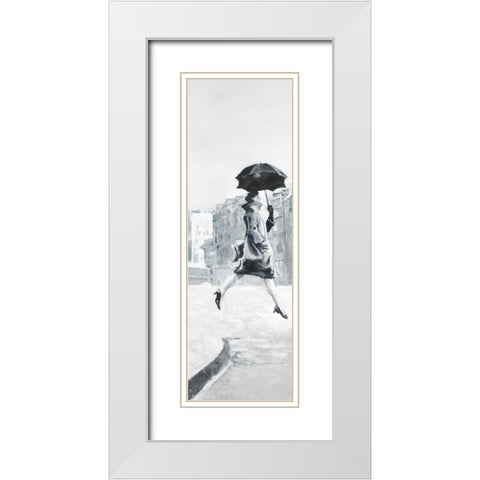 Woman in the Rain White Modern Wood Framed Art Print with Double Matting by Atelier B Art Studio