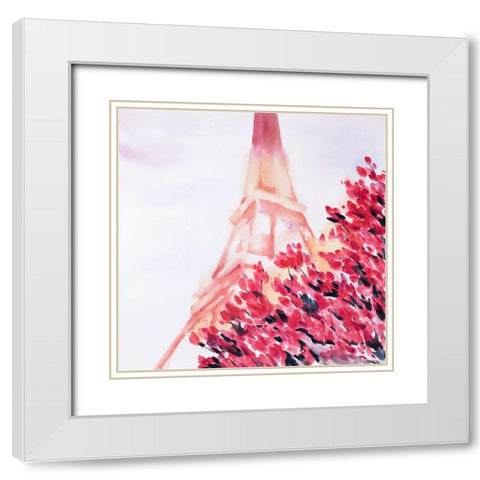 PINK EIFFEL TOWER White Modern Wood Framed Art Print with Double Matting by Atelier B Art Studio