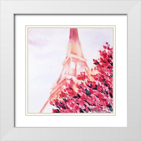 PINK EIFFEL TOWER White Modern Wood Framed Art Print with Double Matting by Atelier B Art Studio