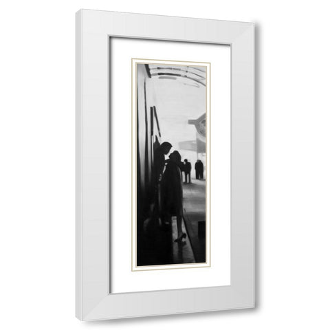 COUPLE AT THE TRAIN STATION White Modern Wood Framed Art Print with Double Matting by Atelier B Art Studio