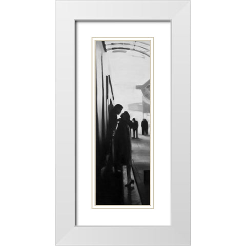 COUPLE AT THE TRAIN STATION White Modern Wood Framed Art Print with Double Matting by Atelier B Art Studio