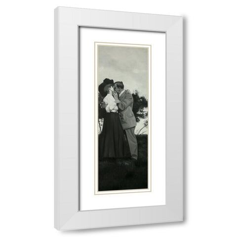 VINTAGE COUPLE KISSING White Modern Wood Framed Art Print with Double Matting by Atelier B Art Studio