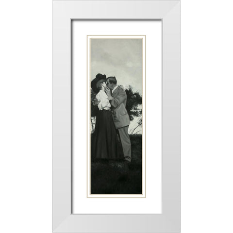 VINTAGE COUPLE KISSING White Modern Wood Framed Art Print with Double Matting by Atelier B Art Studio