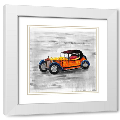 Yellow vintage car toy White Modern Wood Framed Art Print with Double Matting by Atelier B Art Studio