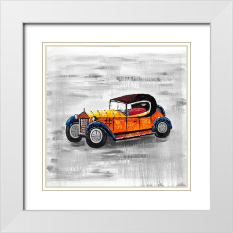 Yellow vintage car toy White Modern Wood Framed Art Print with Double Matting by Atelier B Art Studio