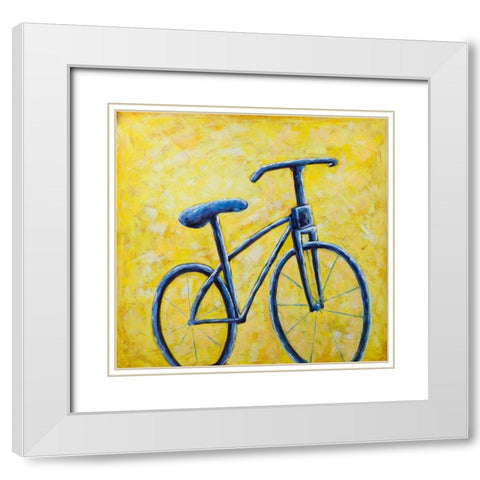 BLUE BIKE White Modern Wood Framed Art Print with Double Matting by Atelier B Art Studio