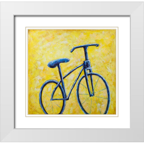 BLUE BIKE White Modern Wood Framed Art Print with Double Matting by Atelier B Art Studio