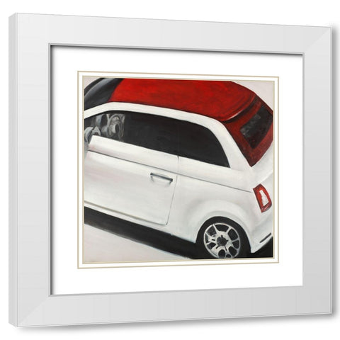 ITALIAN RED AND WHITE CAR White Modern Wood Framed Art Print with Double Matting by Atelier B Art Studio
