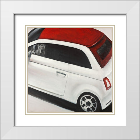 ITALIAN RED AND WHITE CAR White Modern Wood Framed Art Print with Double Matting by Atelier B Art Studio